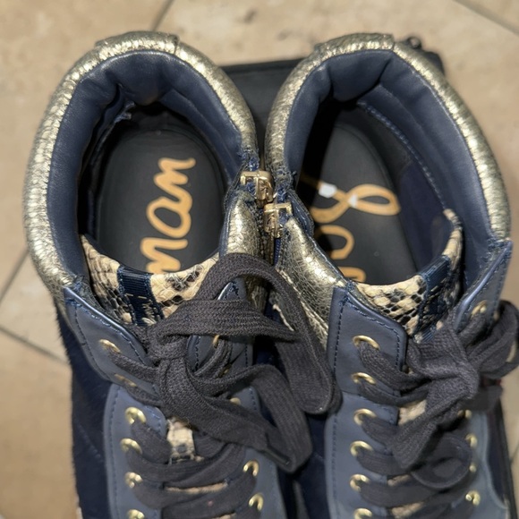 SAM EDELMAN Britt Snake Print Navy Fur Gold Metallic High Top Boot Sneaker 10 - Picture 9 of 12